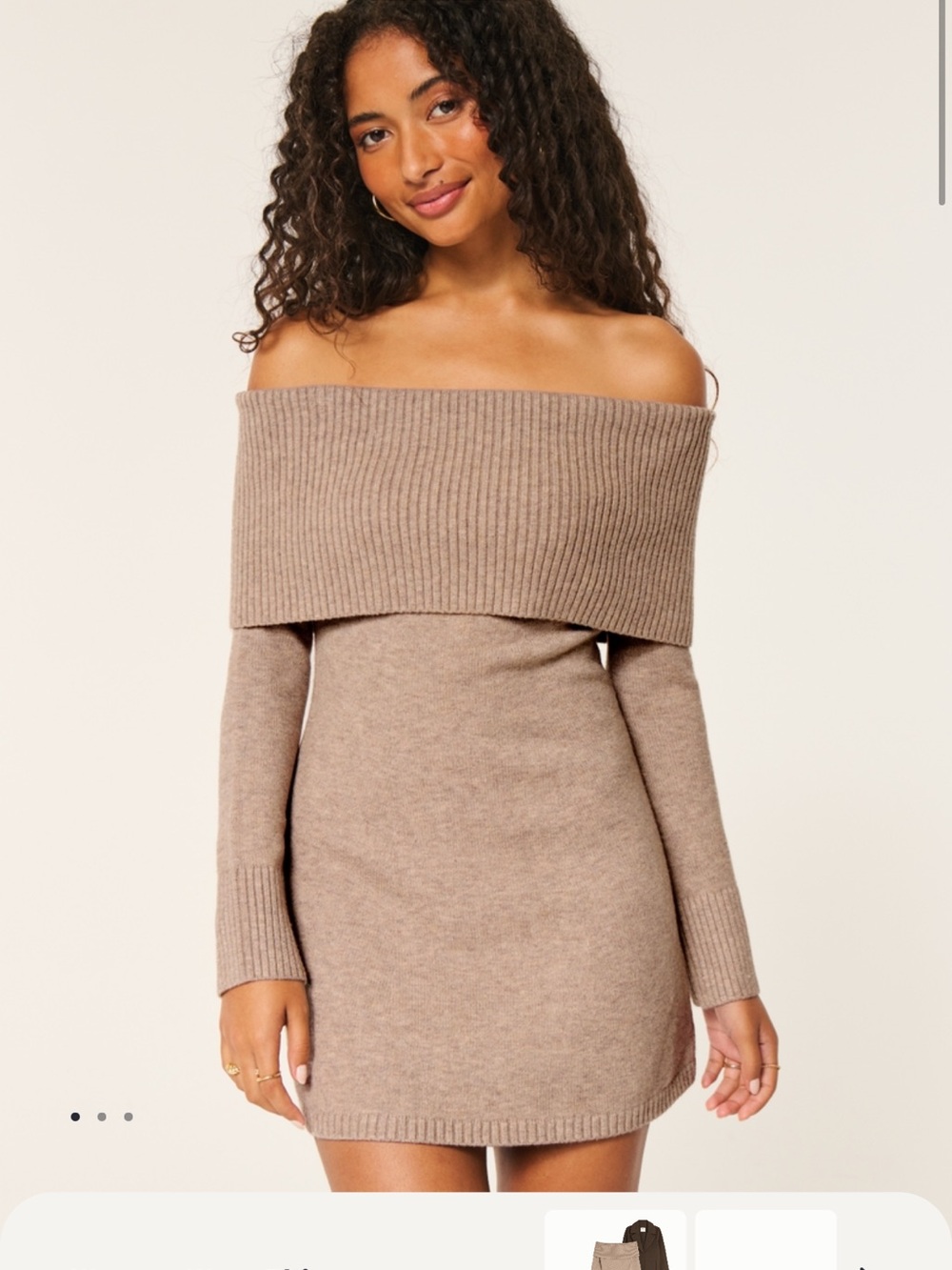 Hollister Taupe Off-Shoulder Ribbed Sweater Dress